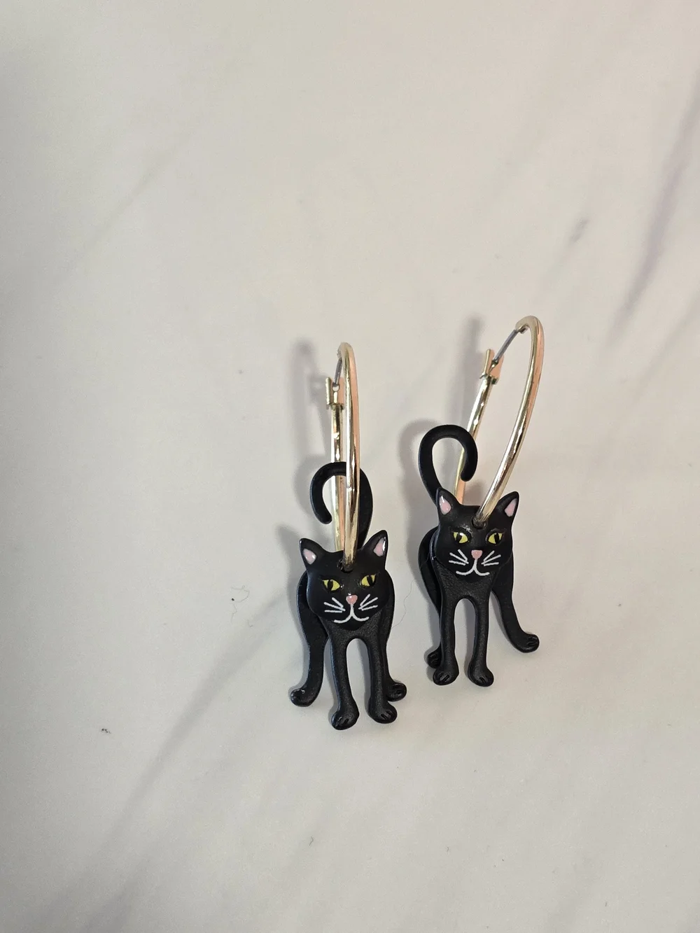 Black Cat Hoop Earrings - Playful Black Cat Design